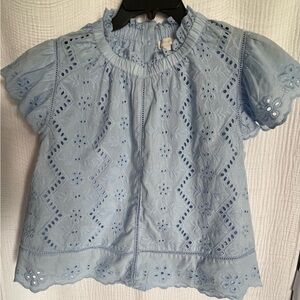 Elegant Light Blue Eyelet Blouse